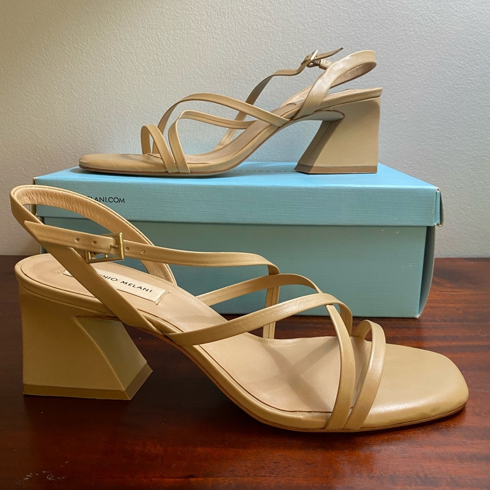 ANTONIO MELANI Beige Strappy Block Heels